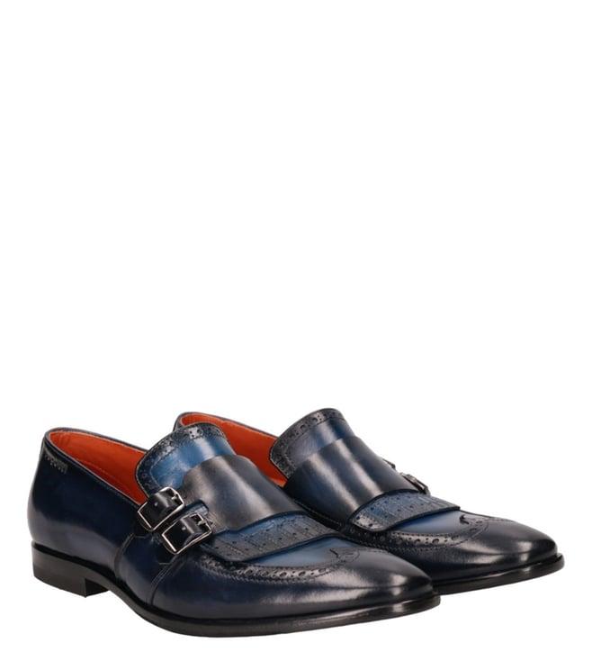 bugatti men's rico dark blue monk strap shoes