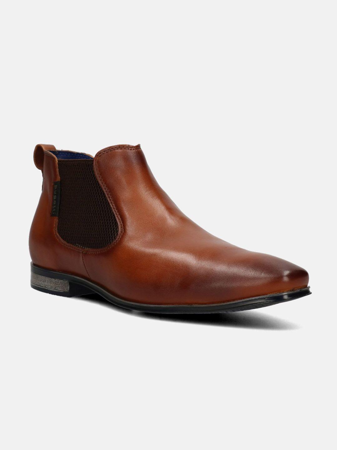 bugatti men block-heeled leather mid-top chelsea boots