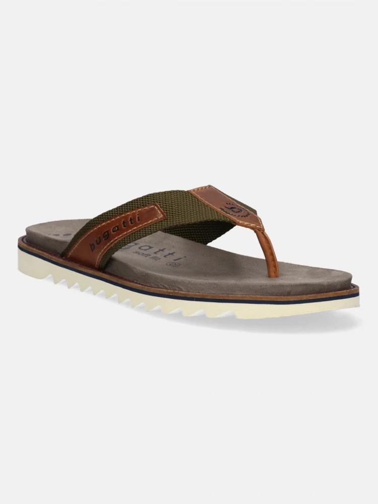 bugatti men light green / cognac thong sandals