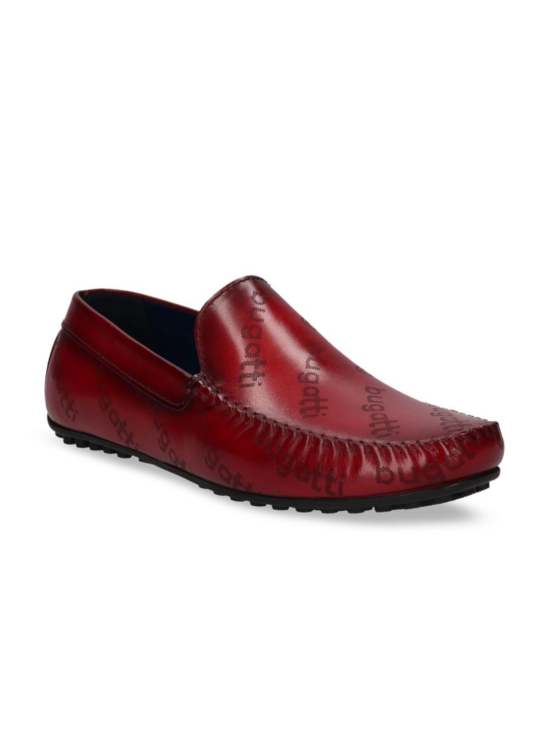 bugatti men maroon printed leather loafers