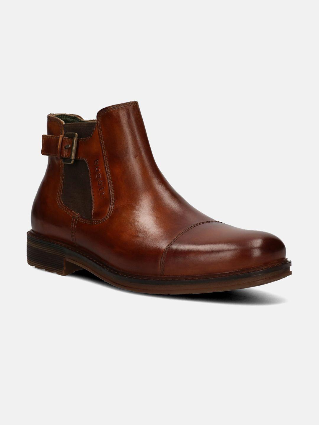 bugatti men textured block-heeled leather chelsea boots
