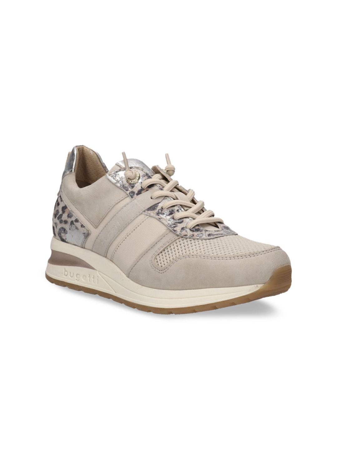 bugatti women beige textured leather sneakers