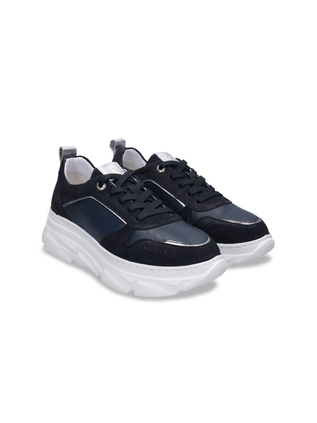 bugatti women blue colourblocked leather sneakers