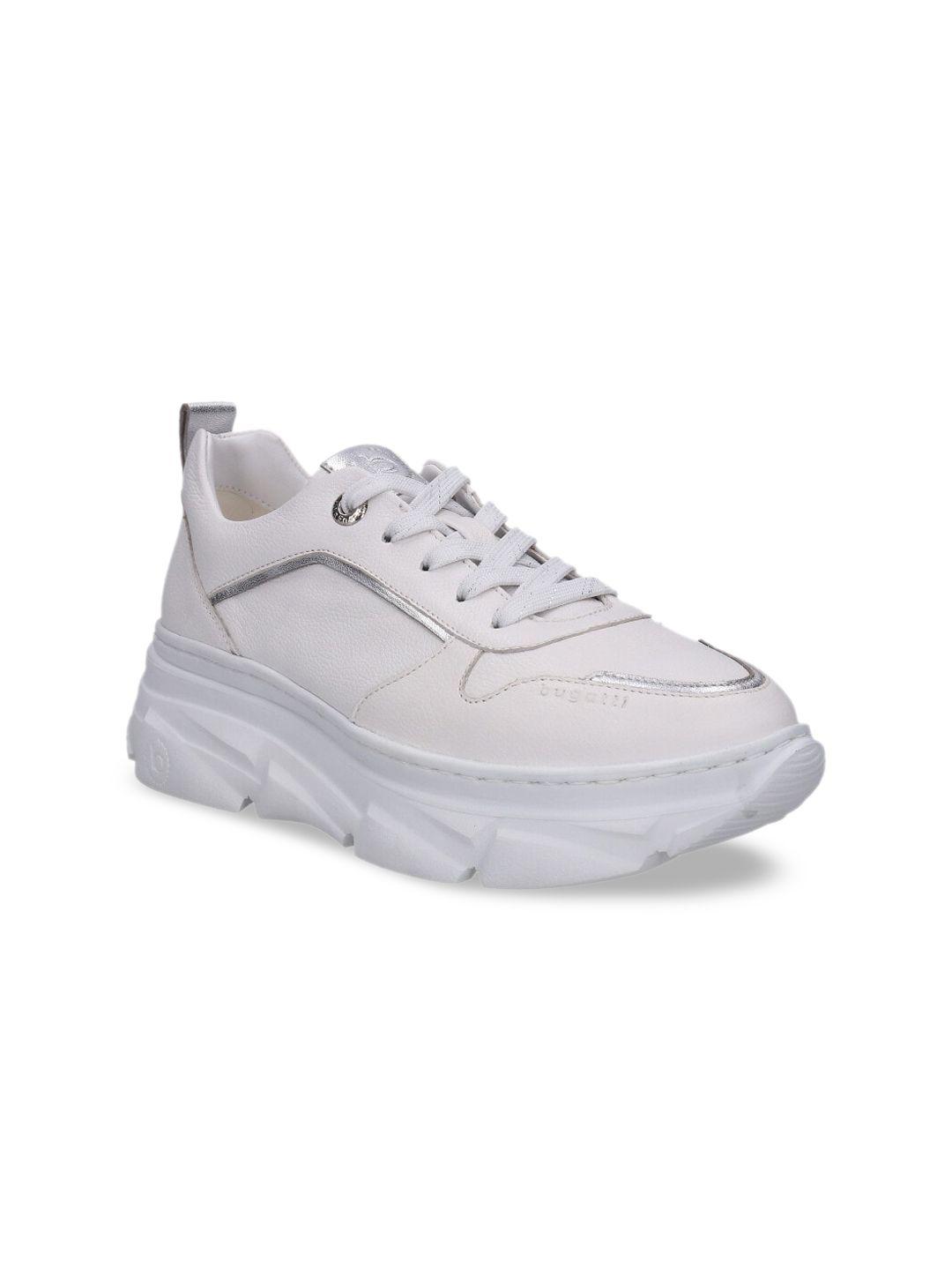 bugatti women white leather sneakers with silver-toned trimmings