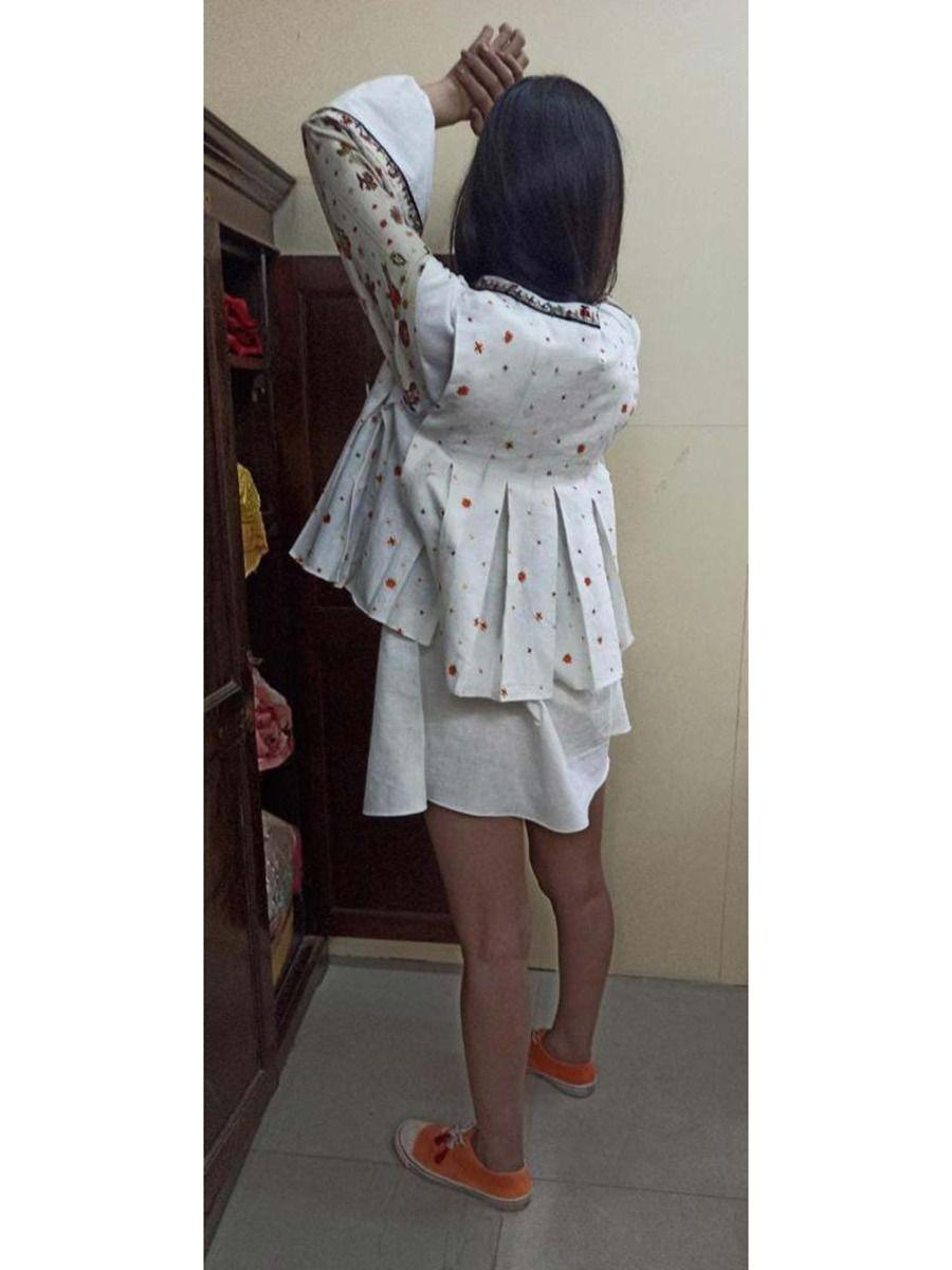 bulbul white embroidered box pleated jacket