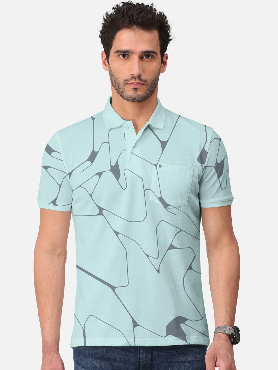 bullmer abstract printed polo collar cotton t-shirt