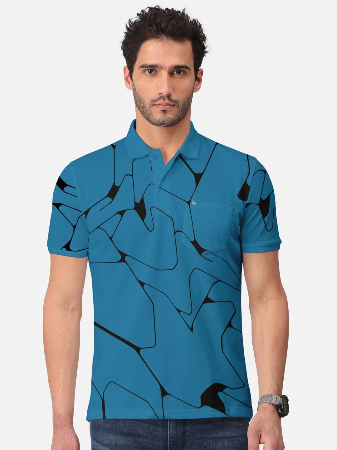 bullmer abstract printed polo collar cotton t-shirt