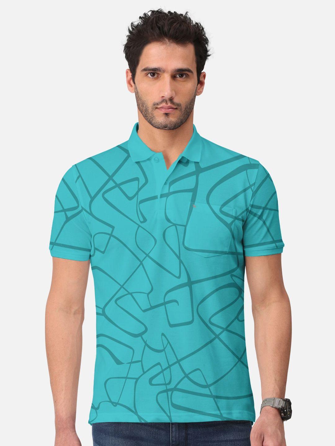 bullmer abstract printed polo collar short sleeves cotton t-shirt