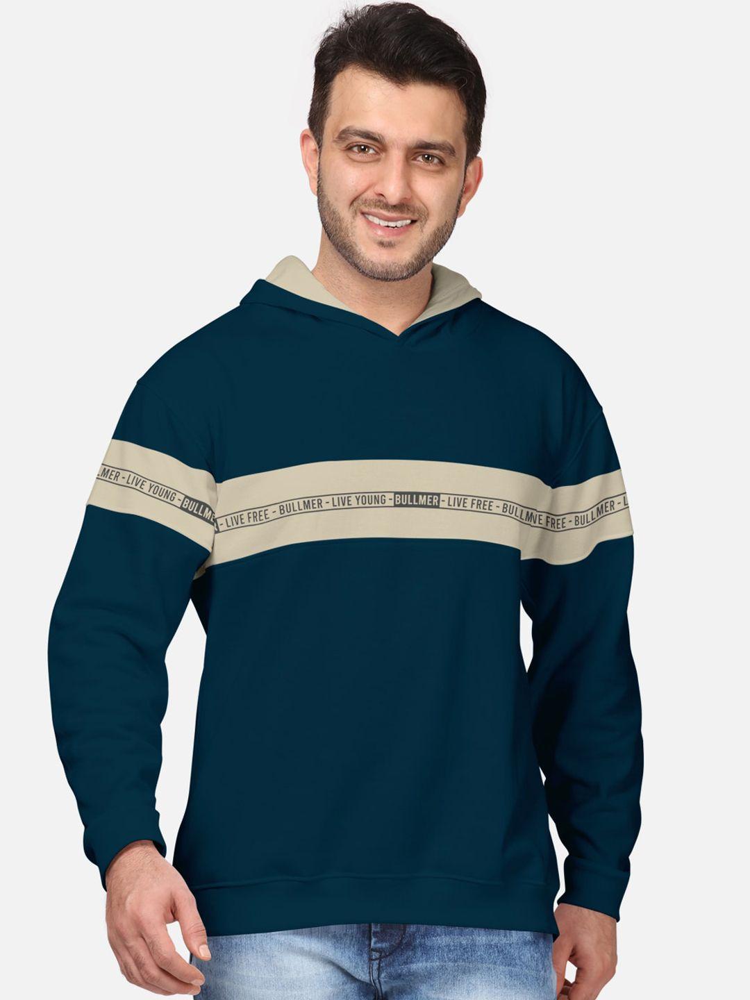 bullmer men blue printed hooded sweatshirt