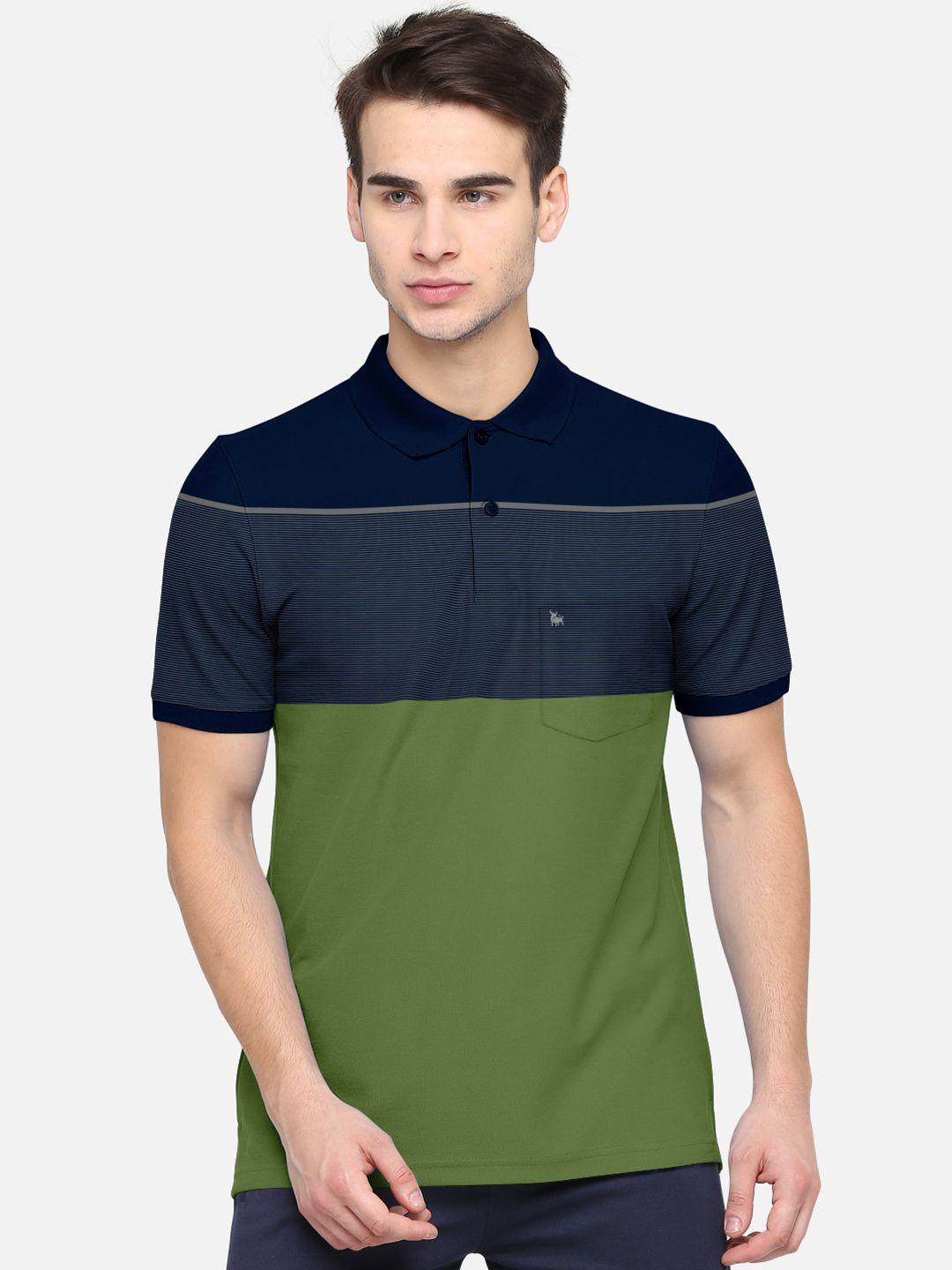 bullmer men green colourblocked polo collar t-shirt