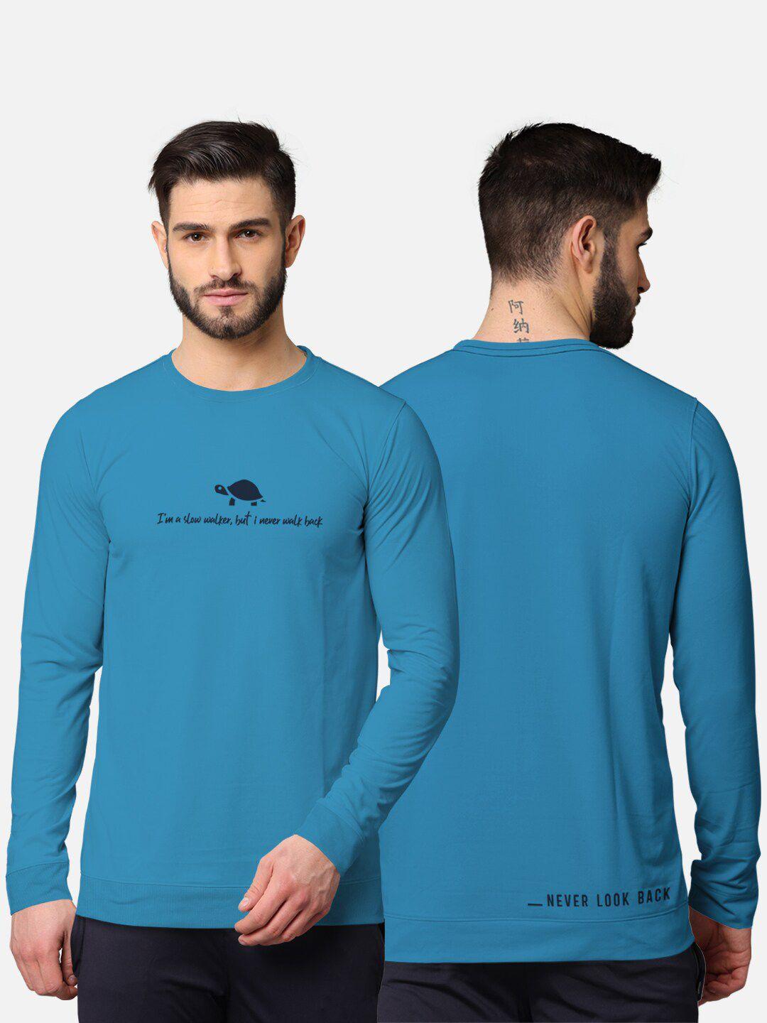 bullmer men turquoise blue typography t-shirt
