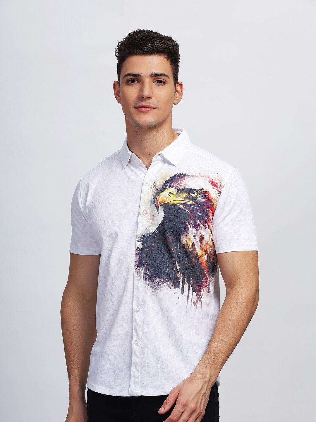 bullmer straight fit graphic printed spread collar short sleeves casual shirt