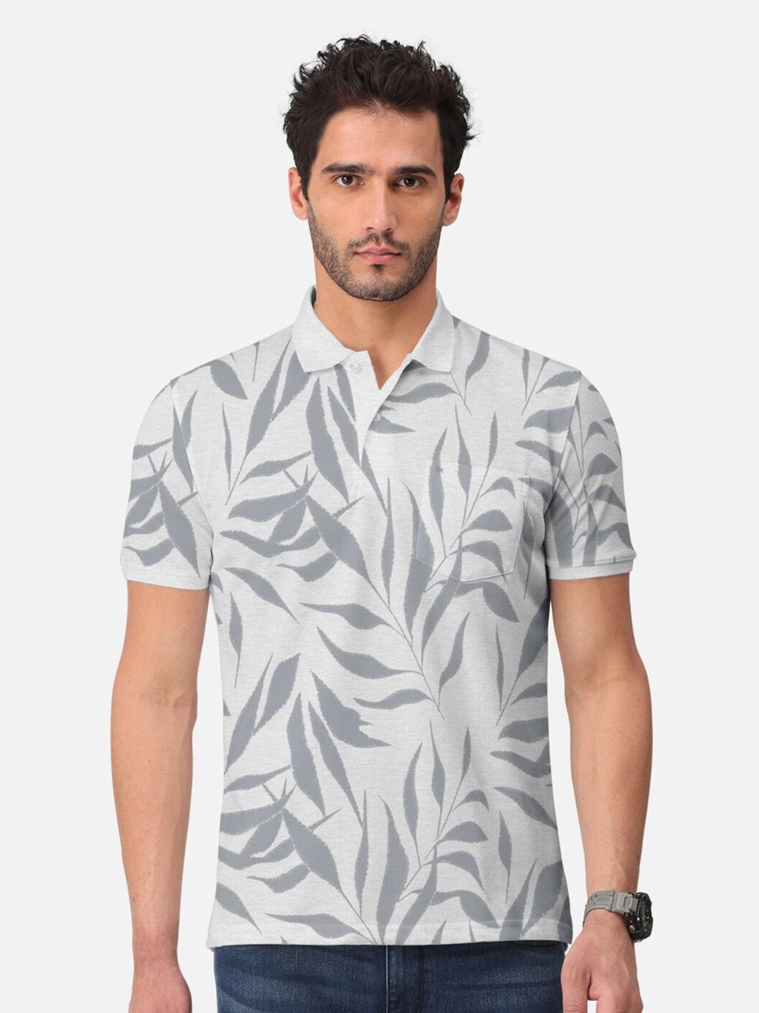 bullmer tropical printed polo collar cotton t-shirt
