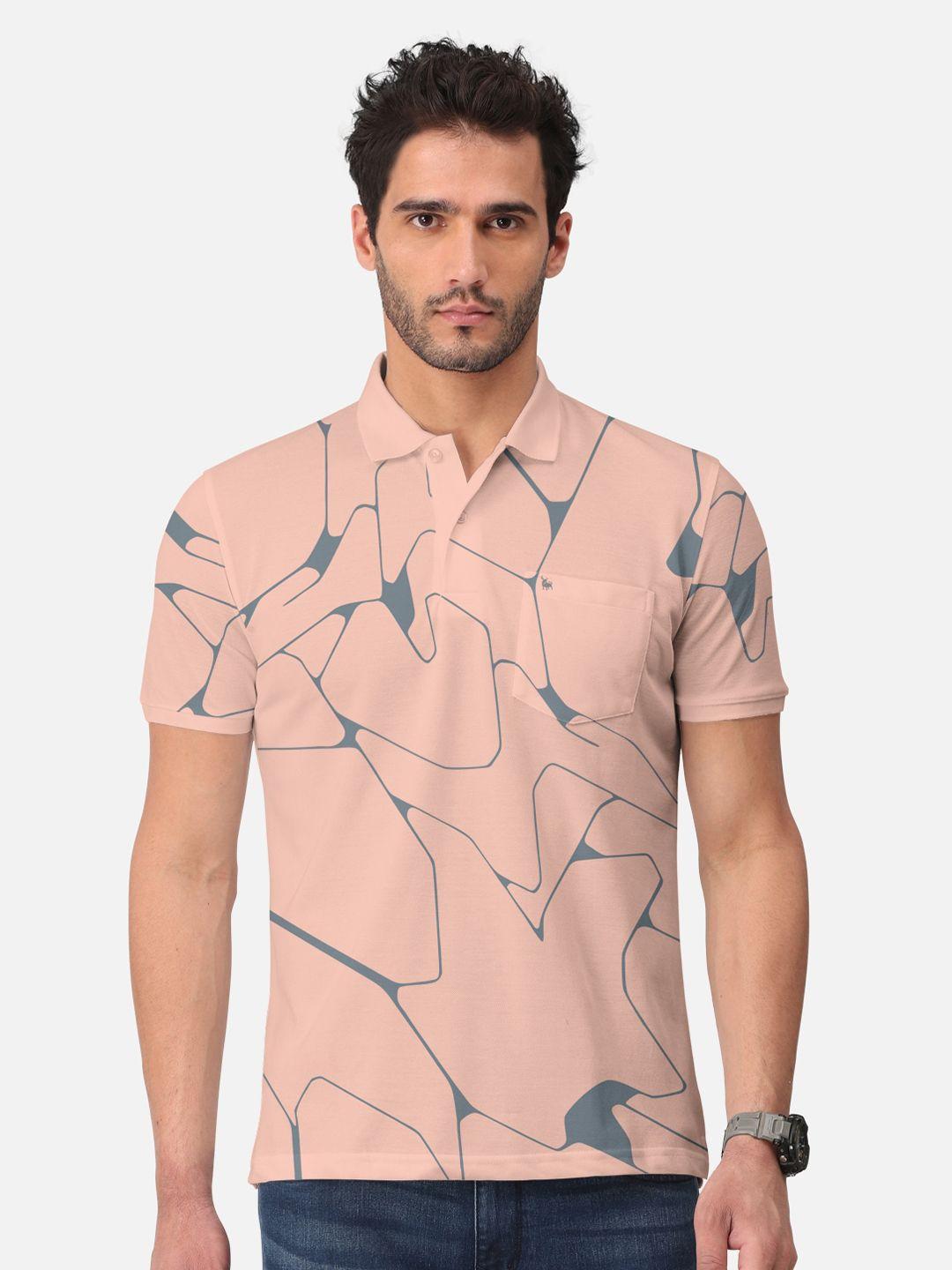 bullmer abstract printed polo collar cotton t-shirt