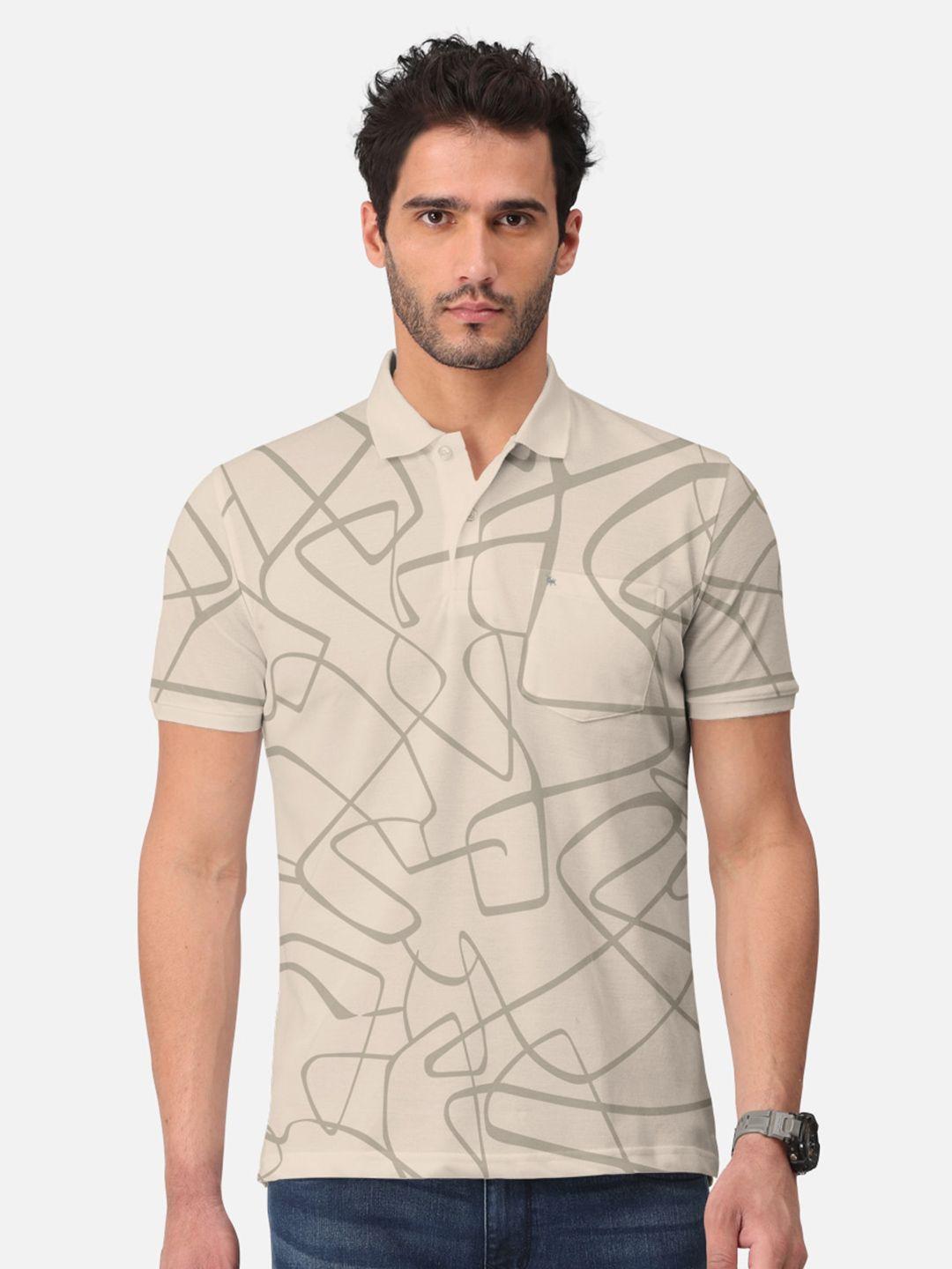 bullmer abstract printed polo collar cotton t-shirt