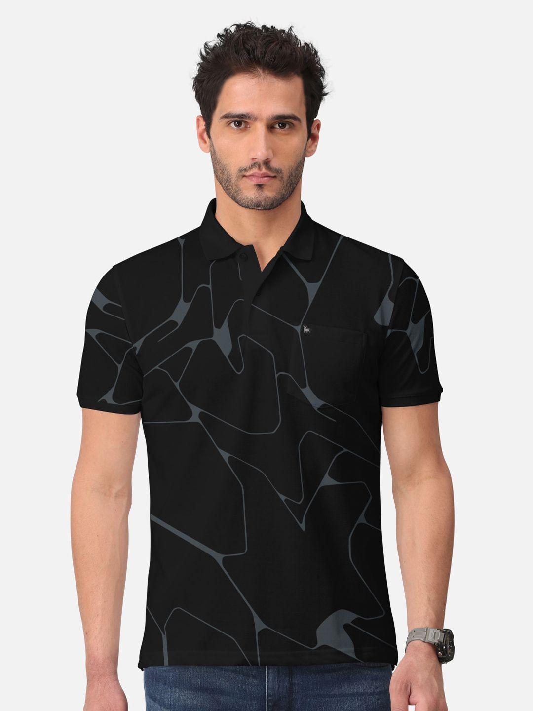 bullmer abstract printed polo collar cotton t-shirt