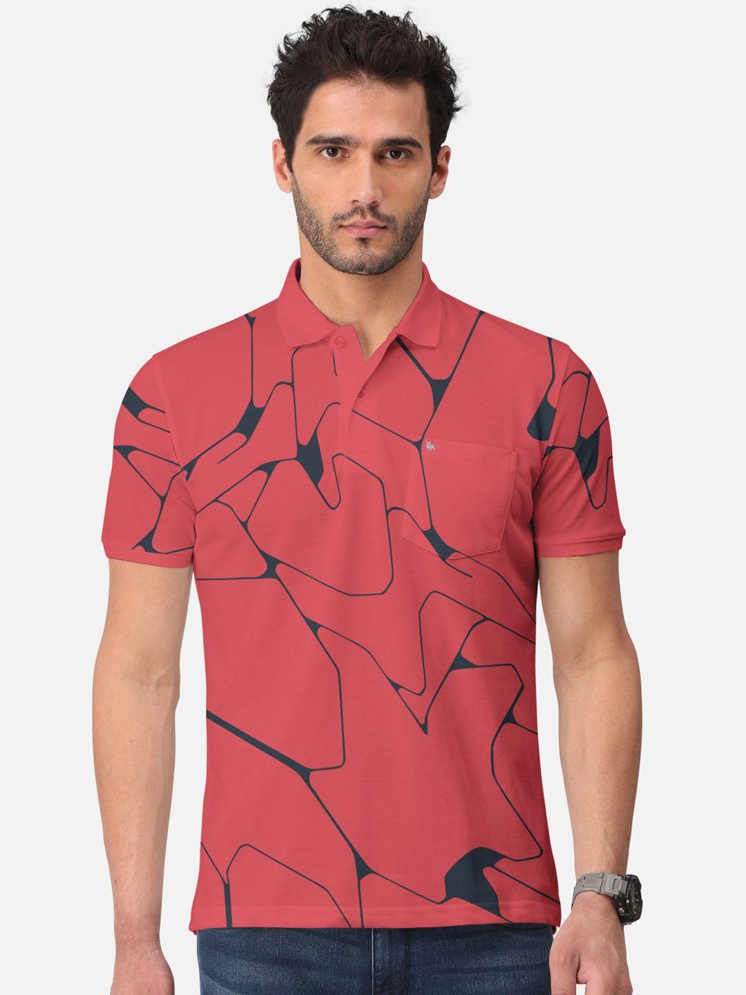 bullmer abstract printed polo collar short sleeves cotton t-shirt