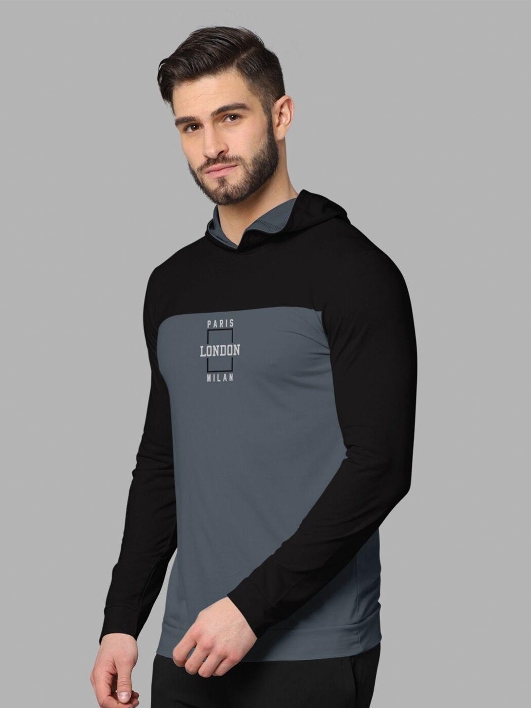bullmer colourblocked hooded long sleeves cotton t-shirt