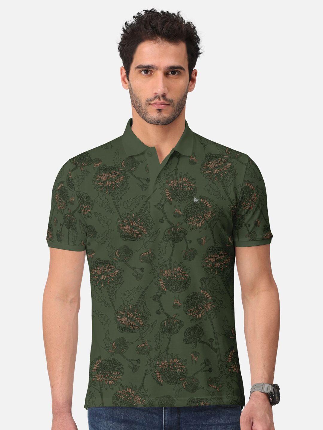 bullmer floral printed polo collar cotton t-shirt