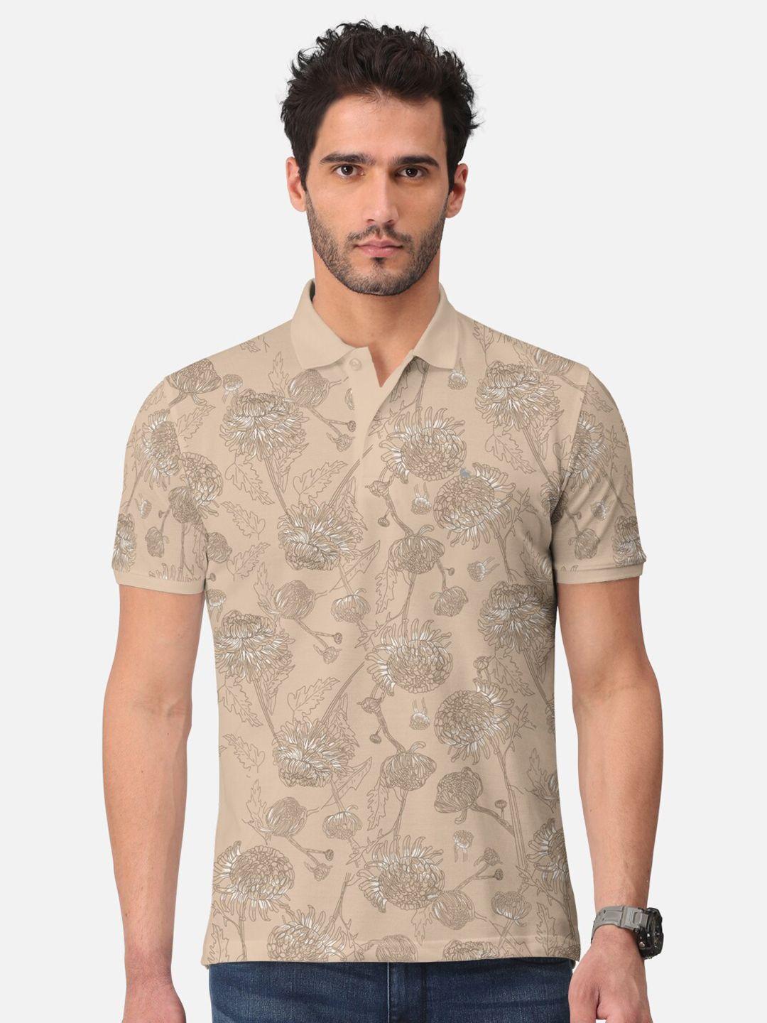 bullmer floral printed polo collar cotton t-shirt