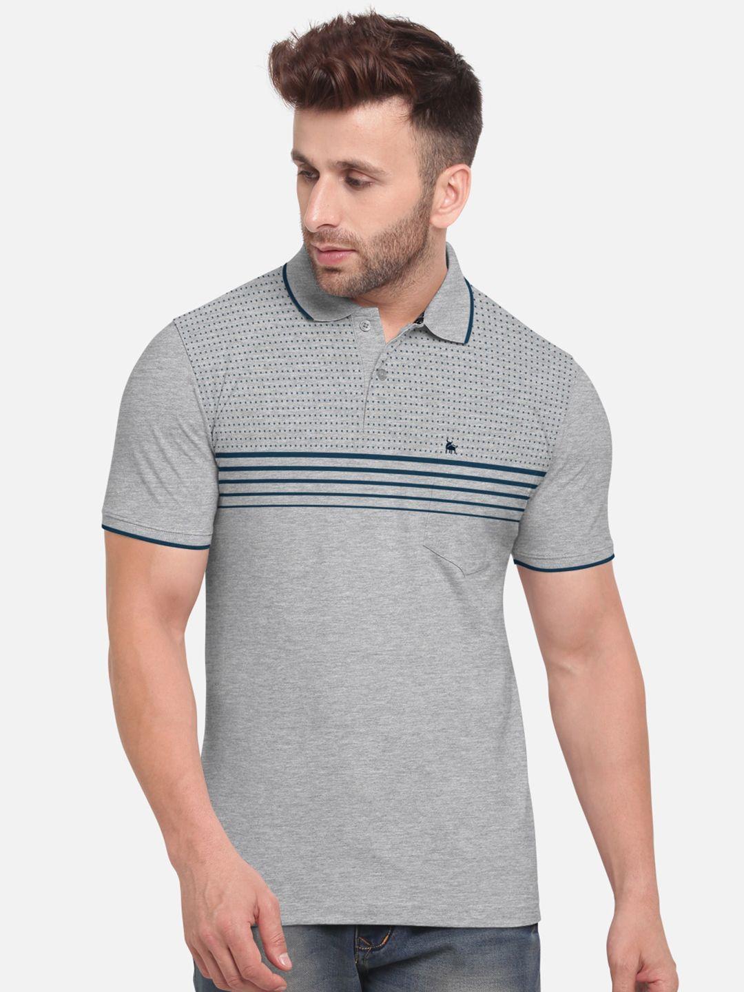 bullmer men grey & blue striped polo collar t-shirt
