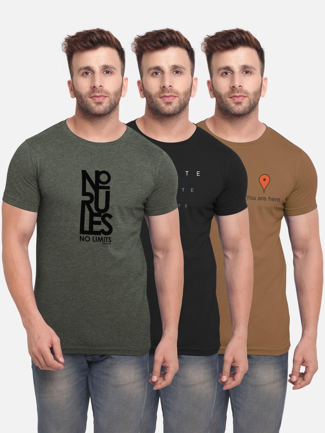 bullmer men pack of 3 printed round neck t-shirt