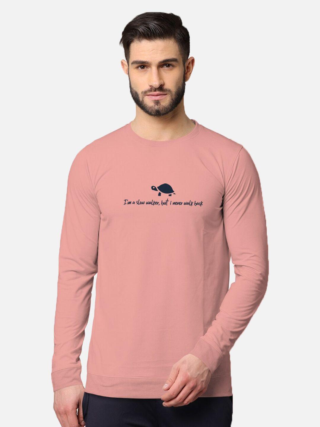 bullmer men peach-coloured typography printed t-shirt