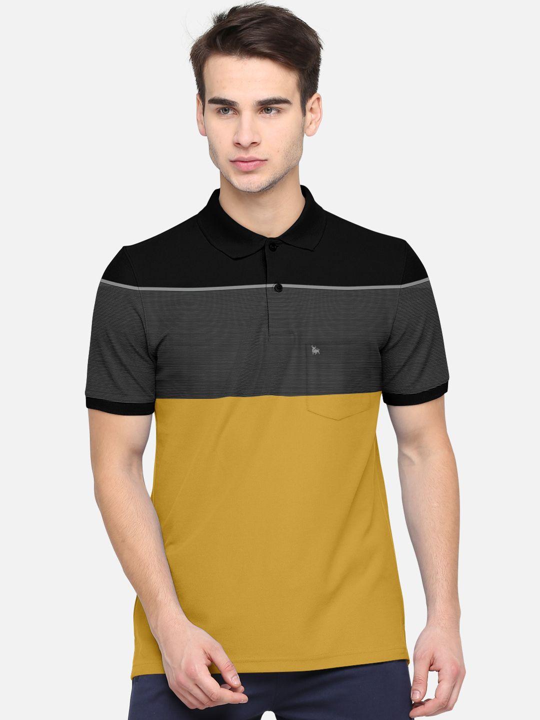 bullmer men yellow colourblocked polo collar t-shirt