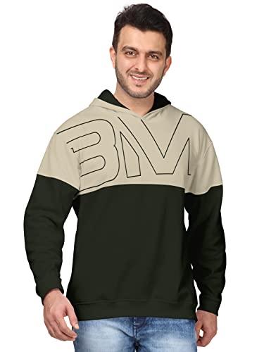 bullmer mens regular fit brushed fleece printed hooded sweatshirts - charcoalgrey/medium