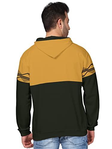 bullmer mens regular fit brushed fleece printed hooded sweatshirts - yellow/medium