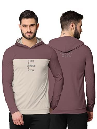 bullmer mens regular fit front & back printed fullsleeve hooded sweatshirt - taupe/medium