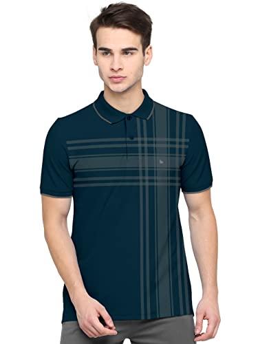 bullmer mens regular fit printed polo collared tshirt - dark blue/large