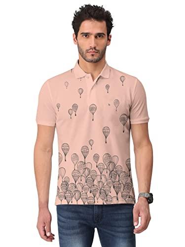 bullmer mens trendy all over printed cotton blend half sleeve polo t-shirt/peach/x-large