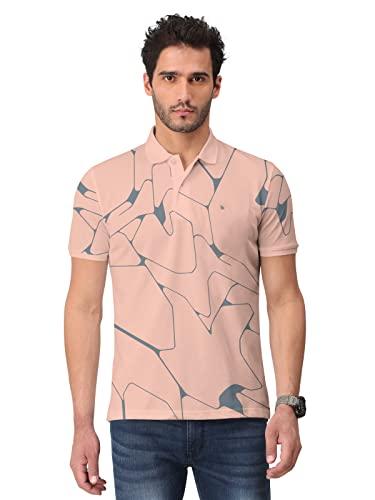 bullmer mens trendy all over printed cotton blend half sleeve polo t-shirt/peach/xxxx-large