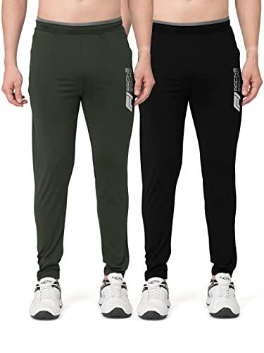 bullmer mens trendy cotton blend active athleisure trackpants - pack of 2 - olive_black/medium