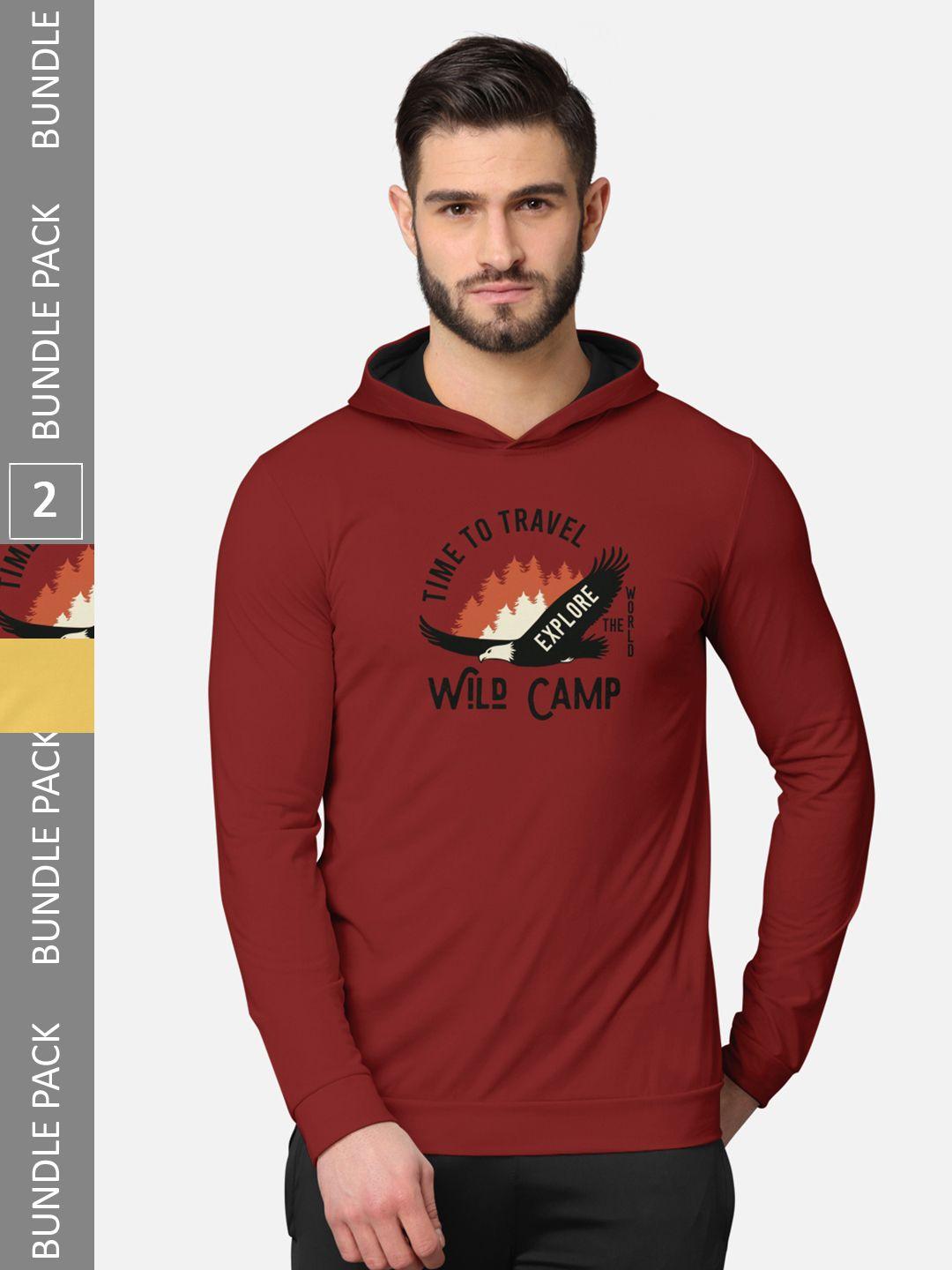 bullmer pack of 2 men rust printed hooded sweatshirt