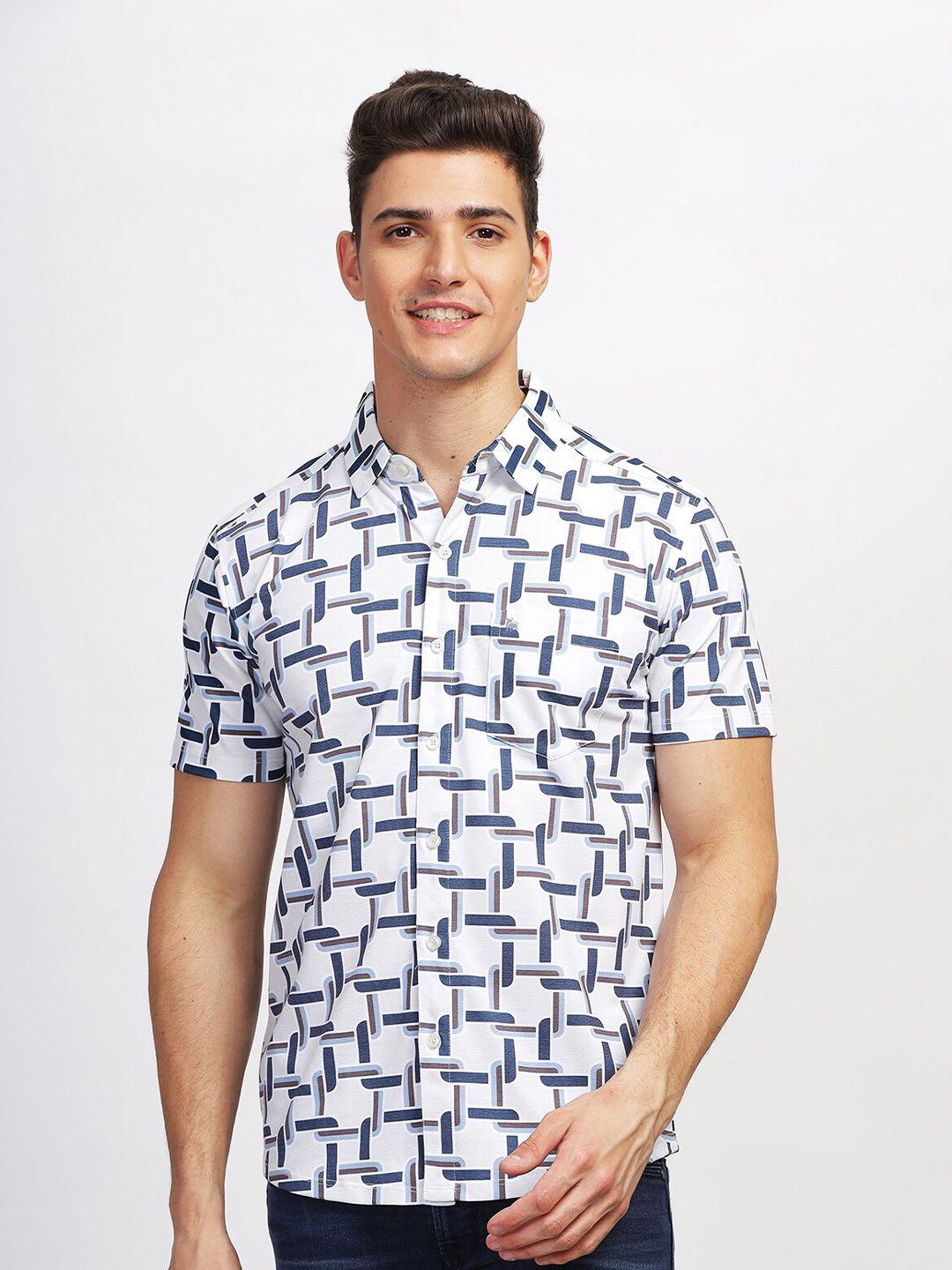 bullmer straight geometric printed spread collar cotton curved casual shirt