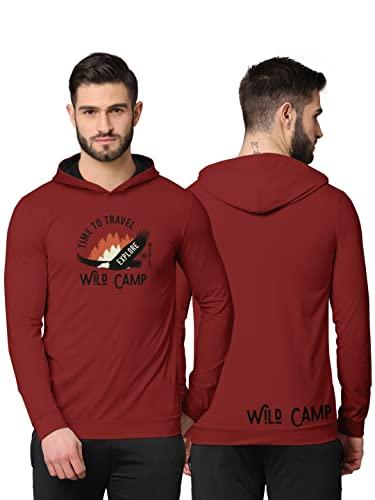 bullmer trendy front & back printed fullsleeve hooded sweatshirt for men - rust/medium