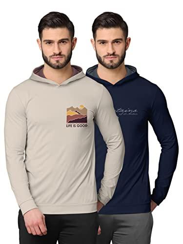 bullmer trendy front & back printed fullsleeve hooded sweatshirt for men -combo pack of 4 - beige_navy blue/large