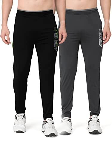 bullmer trendy pack of 2 cotton blend active athleisure trackpants for men -black/dark grey/large