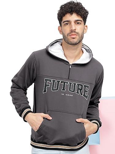 bullmer trendy printed fleece hoodie sweatshirt for men/grey/medium