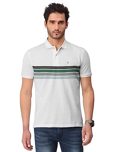 bullmer trendy printed half sleeve polo regular t-shirt for men/white melange/medium