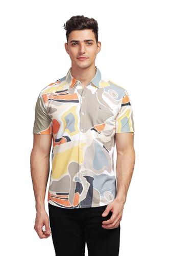 bullmer trendy regular fit printed causal shirt for men khaki medium