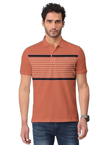 bullmer trendy striped half sleeve polo t-shirt for mens/saffron/x-large