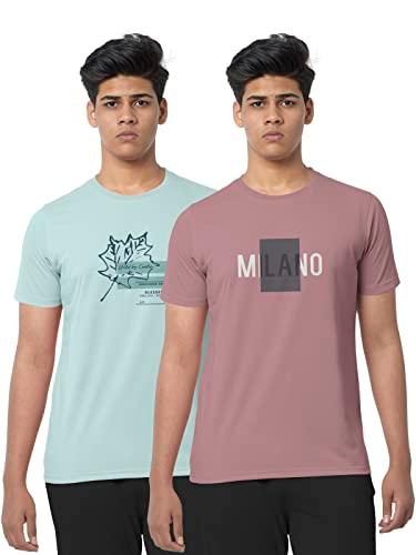 bullmer trendy typographic printed round neck half sleeve tshirts for men - pack of 2 - neo mint/burnt pink - xx-large