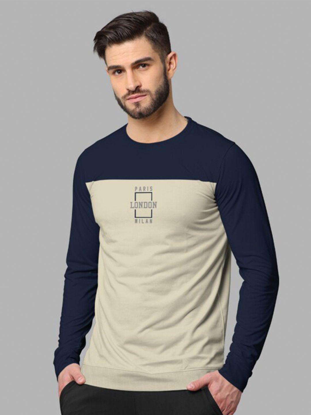 bullmer typography printed colourblocked round neck cotton sweatshirt