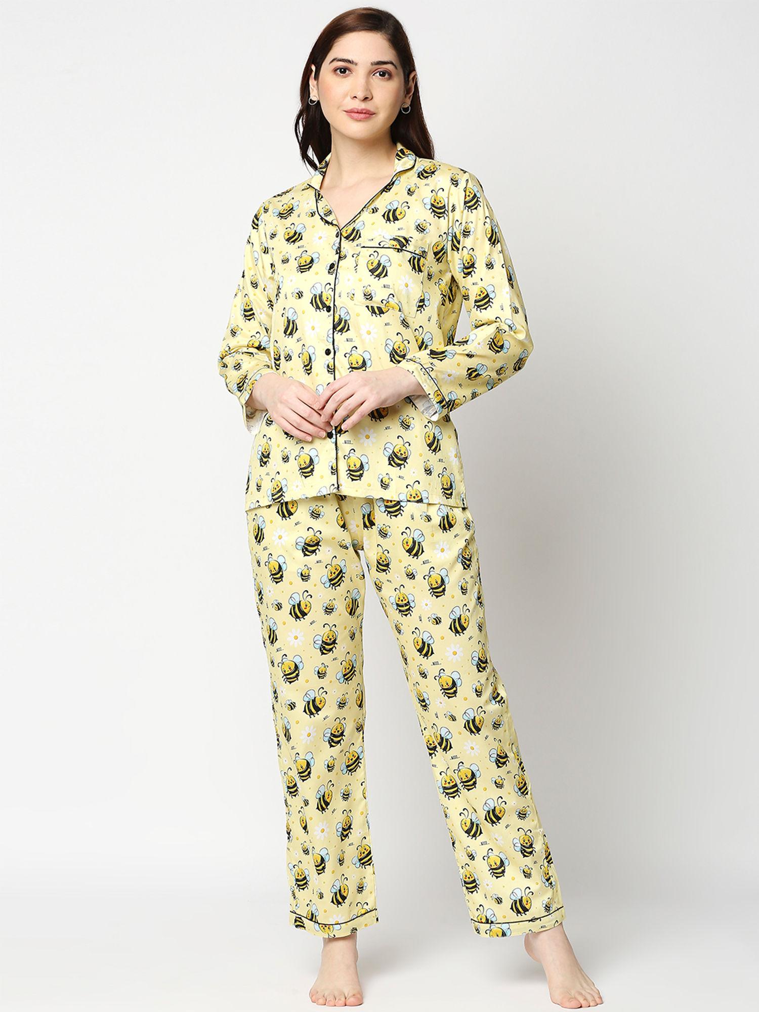 bumblebee womens cotton pyjama set - yellow
