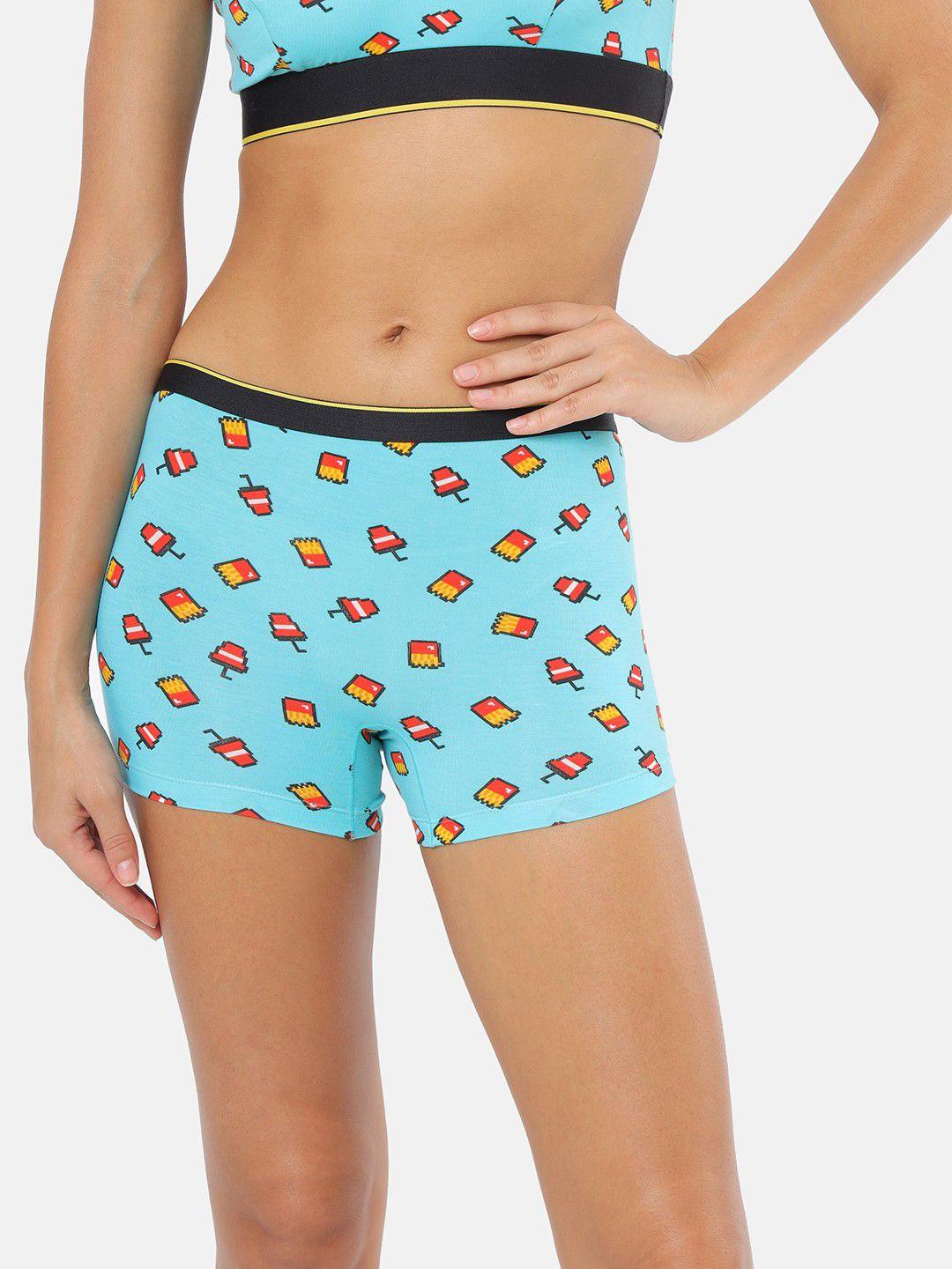 bummer women blue printed micro modal mc bum boy shorts