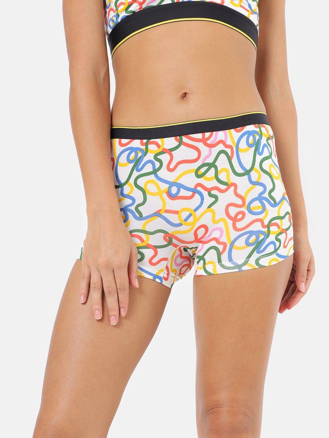 bummer women white micro modal printed boy shorts string theory briefs