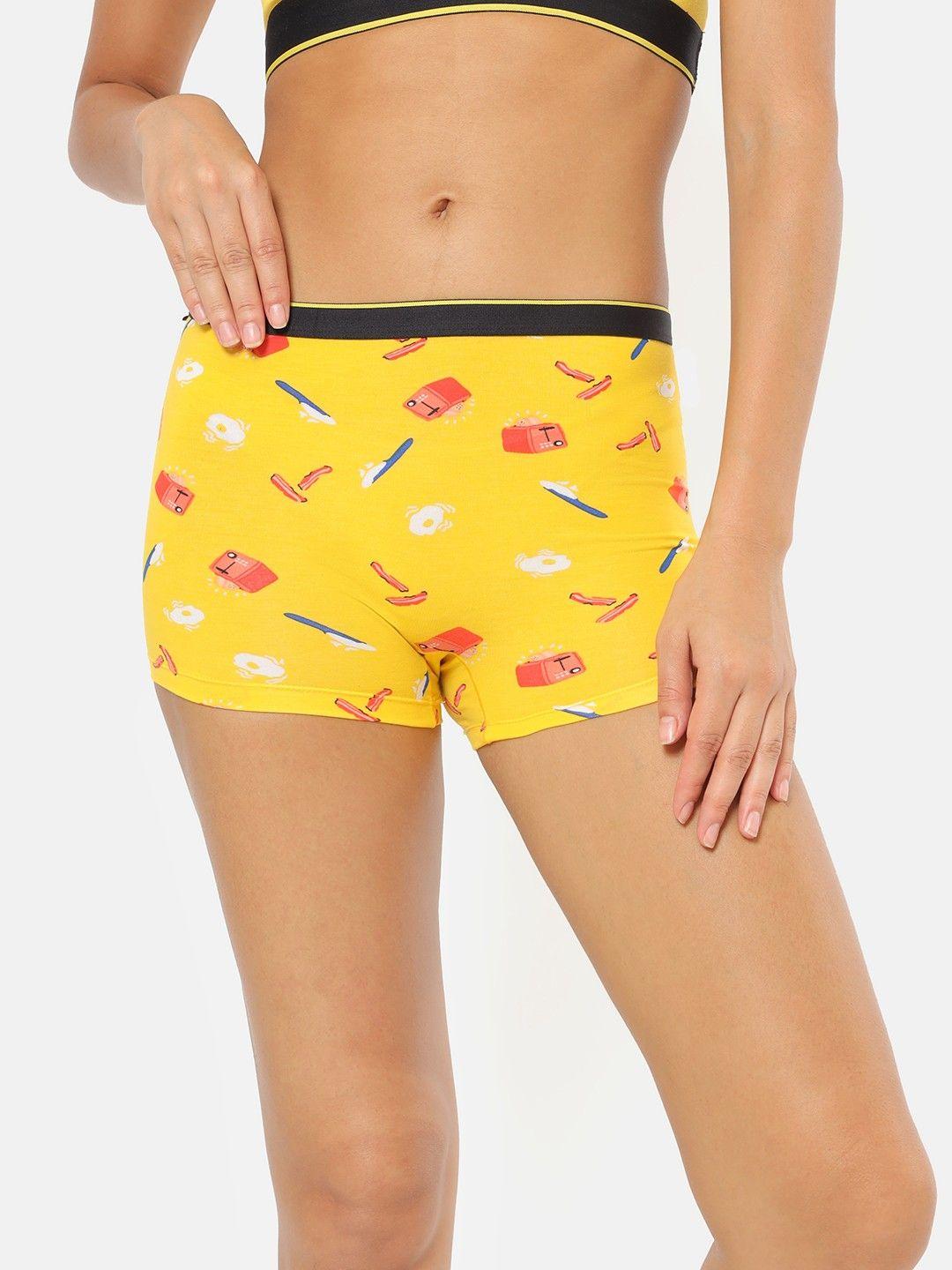 bummer women yellow & red printed micro modal brekkie boy shorts